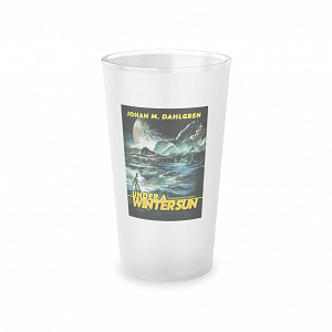 A pint glass with the cover of Under a Winter Sun