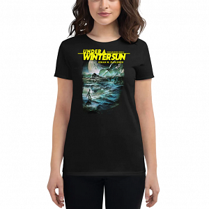 A women's T-shirt with the cover of Under a Winter Sun printed on it.