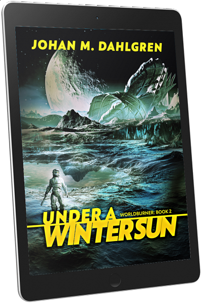 An iPad displaying an image of the cover of the novel Under a Winter Sun.